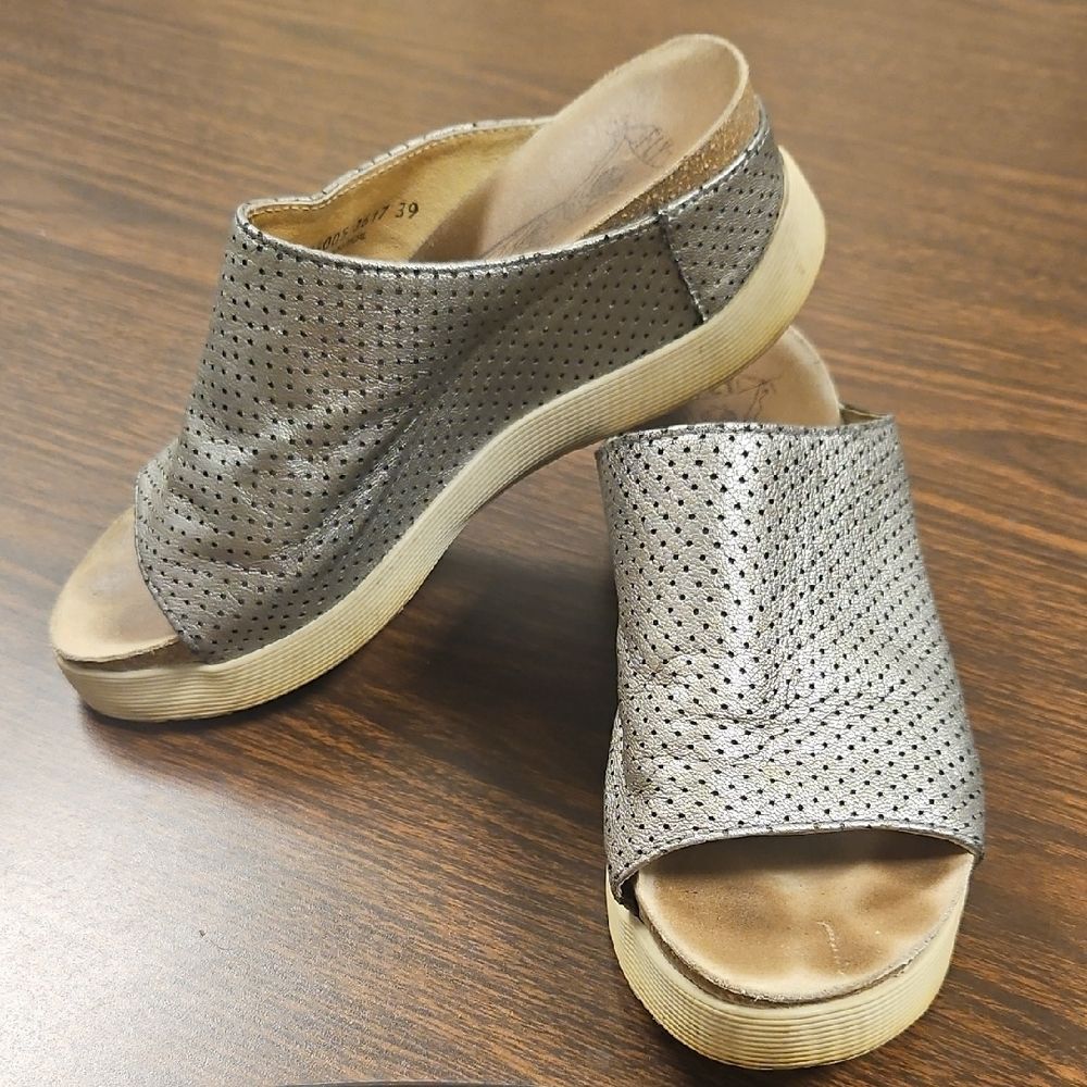 FLY London Metallic Perforated Slide Sandals Size 39